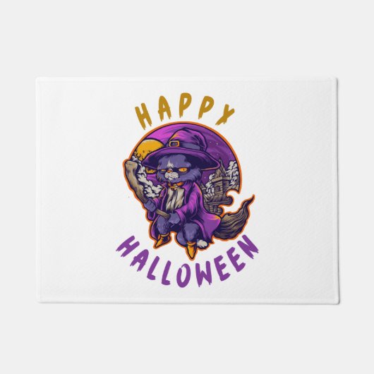 Gelukkige Halloween Heksenkat Deurmat (Voorkant)