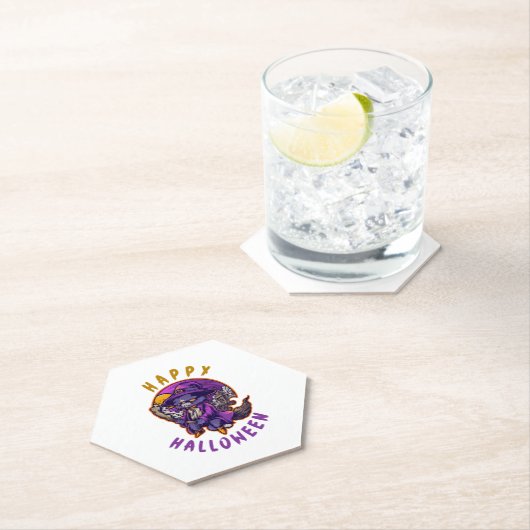 Gelukkige Halloween Heksenkat Kartonnen Onderzetters (Insitu)