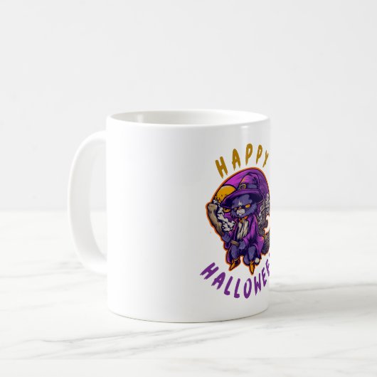 Gelukkige Halloween Heksenkat Koffiemok (Voorkant links)