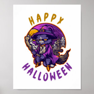 Gelukkige Halloween Heksenkat Poster