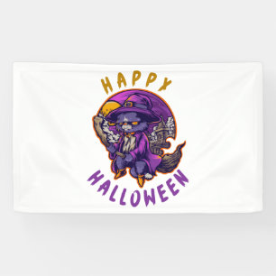 Gelukkige Halloween Heksenkat Spandoek
