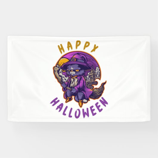 Gelukkige Halloween Heksenkat Spandoek (Horizontaal)