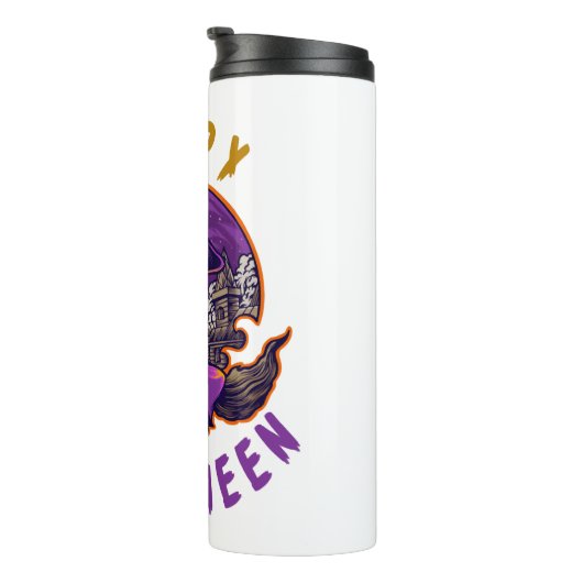 Gelukkige Halloween Heksenkat Thermosbeker (Geroteerd rechts)