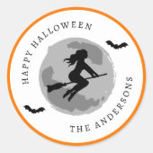 Gelukkige Halloween Heksenrijden Broom aangepaste Ronde Sticker (Voorkant)