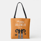 Gelukkige Halloween Heksenvoeten Oranje Canvas tas (Achterkant)