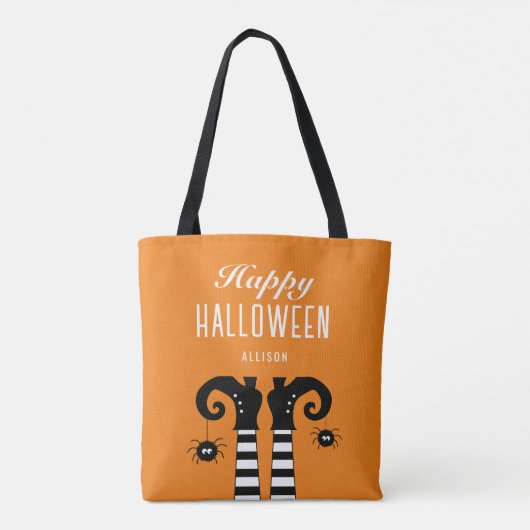 Gelukkige Halloween Heksenvoeten Oranje Canvas tas (Achterkant)