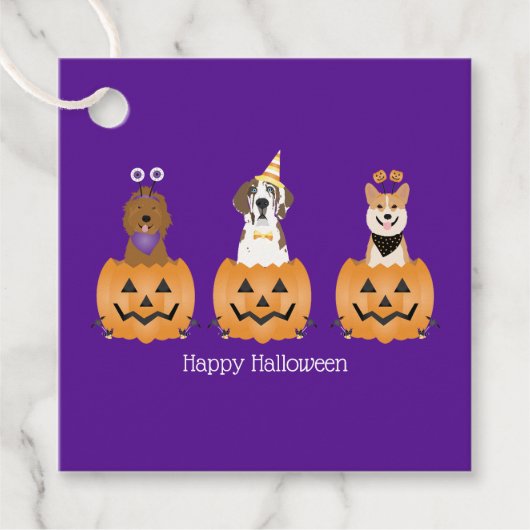 Gelukkige Halloween Honden In Pompoenen Bedankjes Labels (Voorkant)