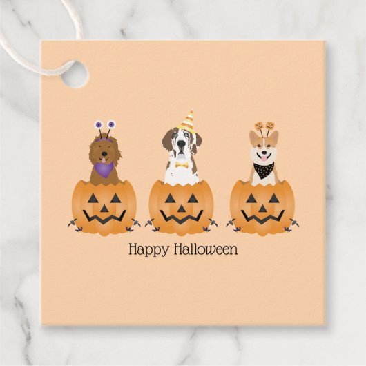 Gelukkige Halloween Honden In Pompoenen Bedankjes Labels (Voorkant)