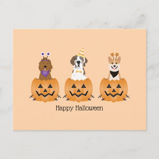 Gelukkige Halloween Honden In Pompoenen Briefkaart (Voorkant)