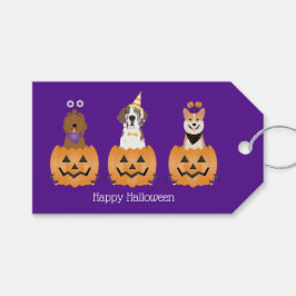 Gelukkige Halloween Honden In Pompoenen Cadeaulabel
