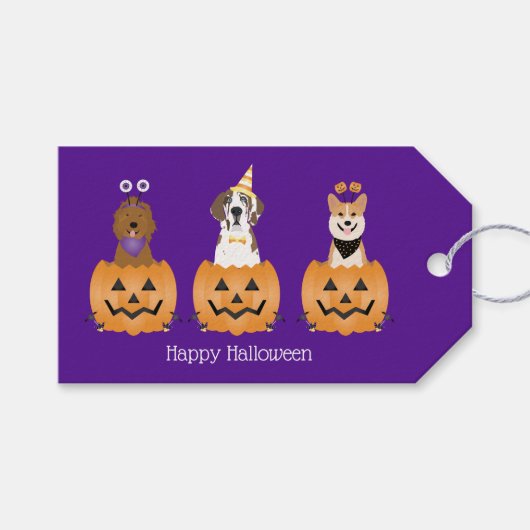 Gelukkige Halloween Honden In Pompoenen Cadeaulabel (Voorkant (Horizontaal))