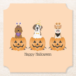 Gelukkige Halloween Honden In Pompoenen Kartonnen Onderzetters