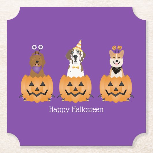 Gelukkige Halloween Honden In Pompoenen Kartonnen Onderzetters (Voorkant)
