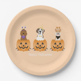 Gelukkige Halloween Honden In Pompoenen Papieren Bordje