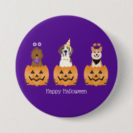 Gelukkige Halloween Honden In Pompoenen Ronde Button 7,6 Cm