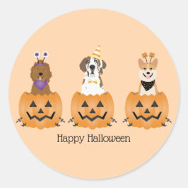 Gelukkige Halloween Honden In Pompoenen Ronde Sticker