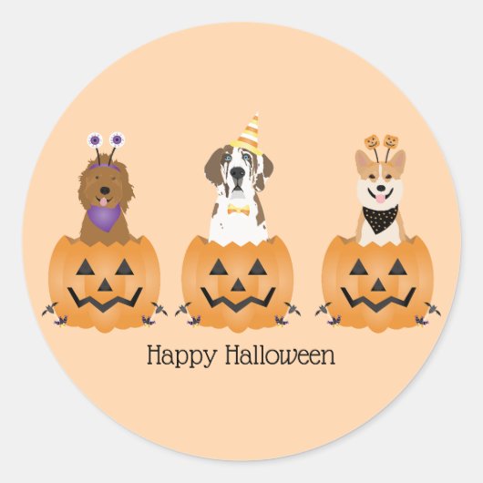 Gelukkige Halloween Honden In Pompoenen Ronde Sticker (Voorkant)