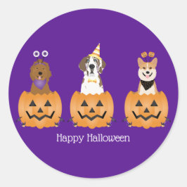 Gelukkige Halloween Honden In Pompoenen Ronde Sticker