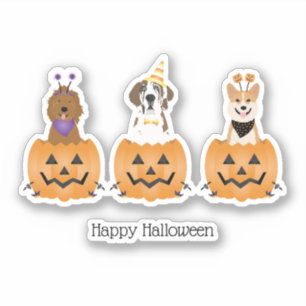 Gelukkige Halloween Honden In Pompoenen Sticker