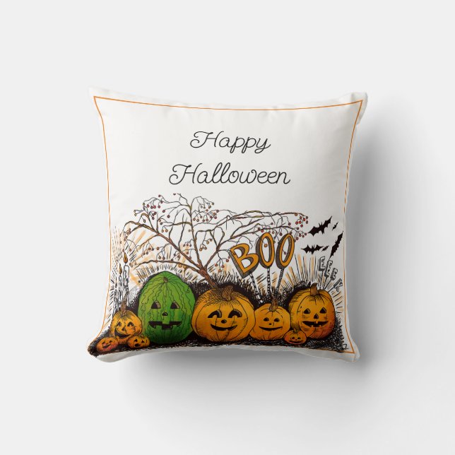 Gelukkige Halloween Jack-o-lantaarn line-up Kussen (Voorkant)