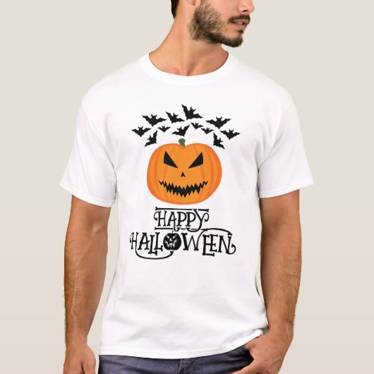 Gelukkige Halloween Jack O'Lantern pompoen vleermu T-shirt (Voorkant)