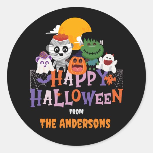 Gelukkige Halloween-karakters aangepaste familiena Ronde Sticker (Voorkant)