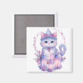 Gelukkige Halloween Kat en Kaarsen Magneet (Voorkant / Achterkant)