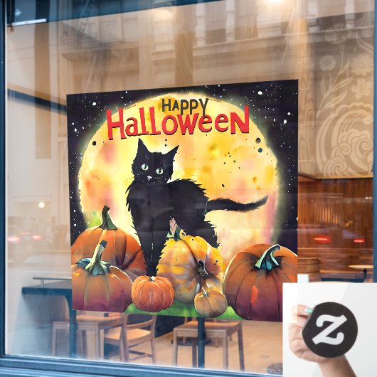 Gelukkige Halloween Kat en Pompoenen Raamsticker (Cafe Raam)