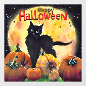 Gelukkige Halloween Kat en Pompoenen Raamsticker (Vel)
