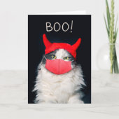 Gelukkige Halloween-kat in het gezichtsmasker van  Feestdagen Kaart (Voorkant)