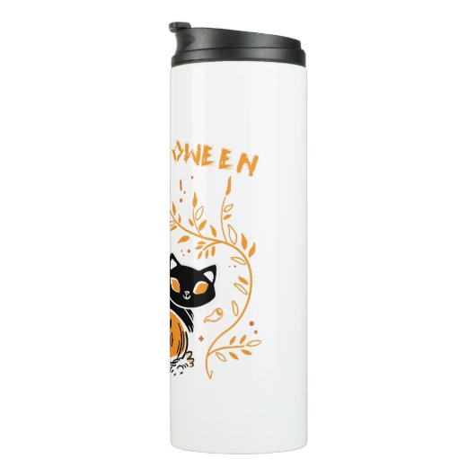 Gelukkige Halloween Kat Liefde Thermosbeker (Geroteerd rechts)