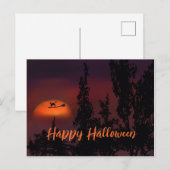 Gelukkige Halloween Kat op Heks bezem Briefkaart (Voorkant / Achterkant)