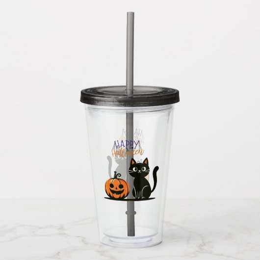 Gelukkige Halloween kat & pompoen Acryl Drinkbeker (Voorkant)