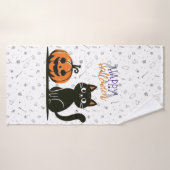 Gelukkige Halloween kat & pompoen Badhanddoek (Badhanddoek)