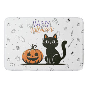 Gelukkige Halloween kat & pompoen Badmat