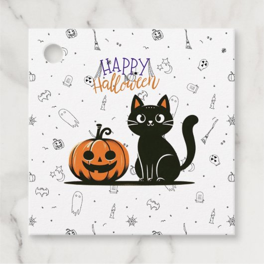 Gelukkige Halloween kat & pompoen Bedankjes Labels (Voorkant)