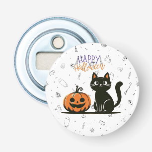 Gelukkige Halloween kat & pompoen Button Flesopener