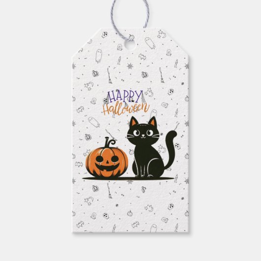 Gelukkige Halloween kat & pompoen Cadeaulabel (Voorkant)