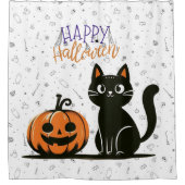 Gelukkige Halloween kat & pompoen Douchegordijn (Voorkant)
