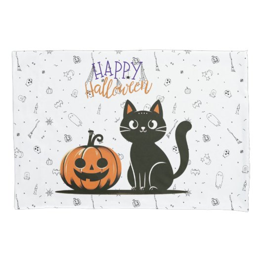 Gelukkige Halloween kat & pompoen Kussensloop (Voorkant)