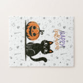 Gelukkige Halloween kat & pompoen Legpuzzel (Horizontaal)