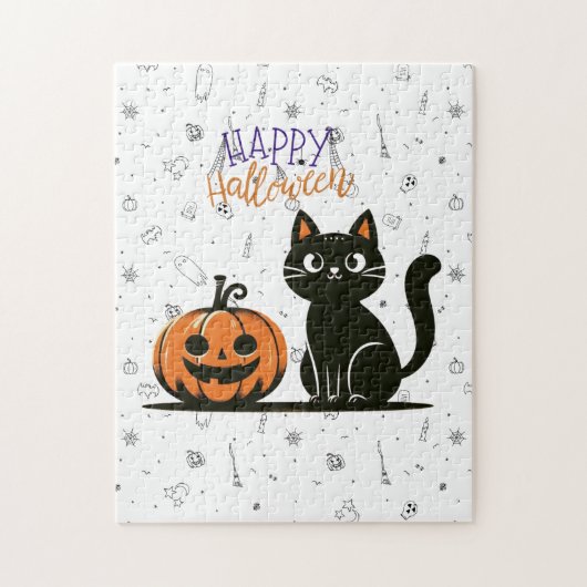 Gelukkige Halloween kat & pompoen Legpuzzel (Verticaal)