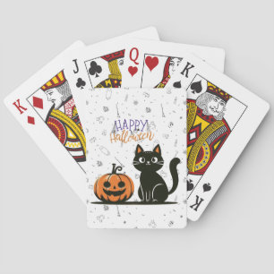 Gelukkige Halloween kat & pompoen Pokerkaarten