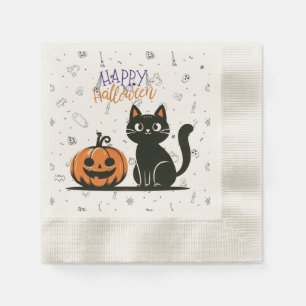 Gelukkige Halloween kat & pompoen Servet