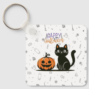 Gelukkige Halloween kat & pompoen Sleutelhanger