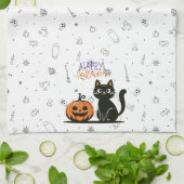 Gelukkige Halloween kat & pompoen Theedoek (Gevouwen)