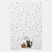 Gelukkige Halloween kat & pompoen Theedoek (Verticaal)