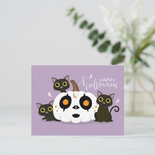 Gelukkige Halloween Keltische pompoen en zwarte ka Briefkaart (Staand voorkant)