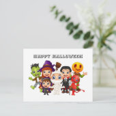 Gelukkige Halloween kinderen in kostuums Feestdagenkaart (Staand voorkant)