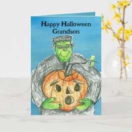 Gelukkige Halloween kleinzoon Frankenstein Pumpkin Kaart